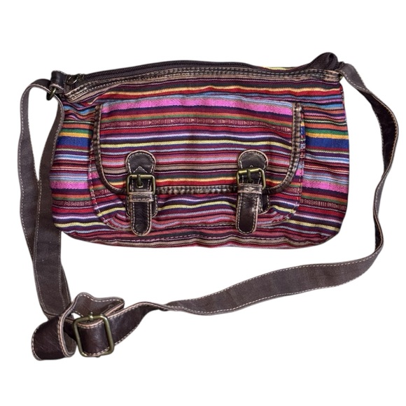 Y2K Joe Boxer Horizontal Brown and Pink Stripe Crossbody Bag - Picture 1 of 9